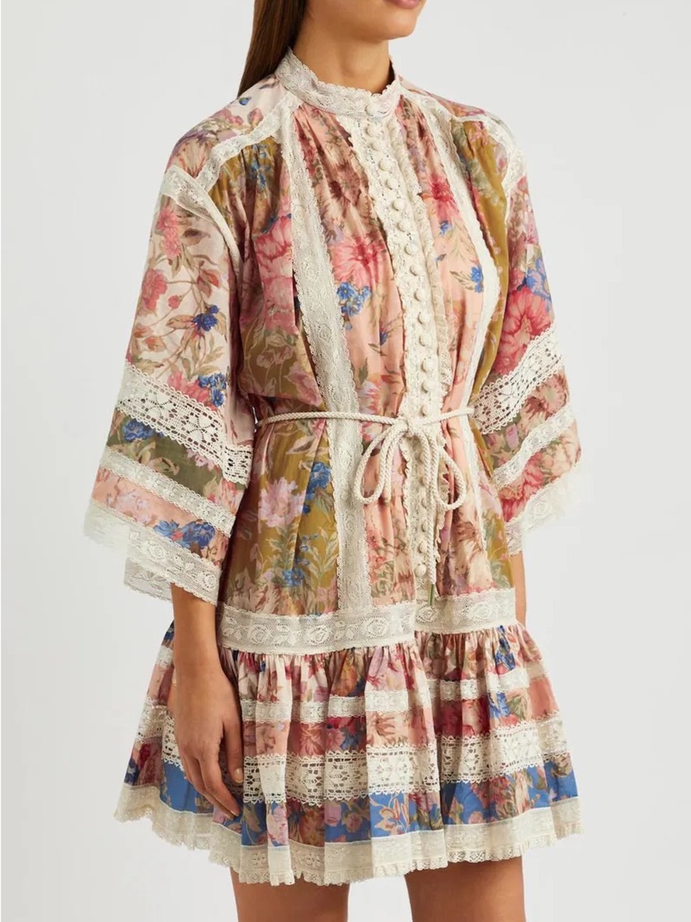 Zimmermann Spliced Floral Print Lace Mini Dress Size 1